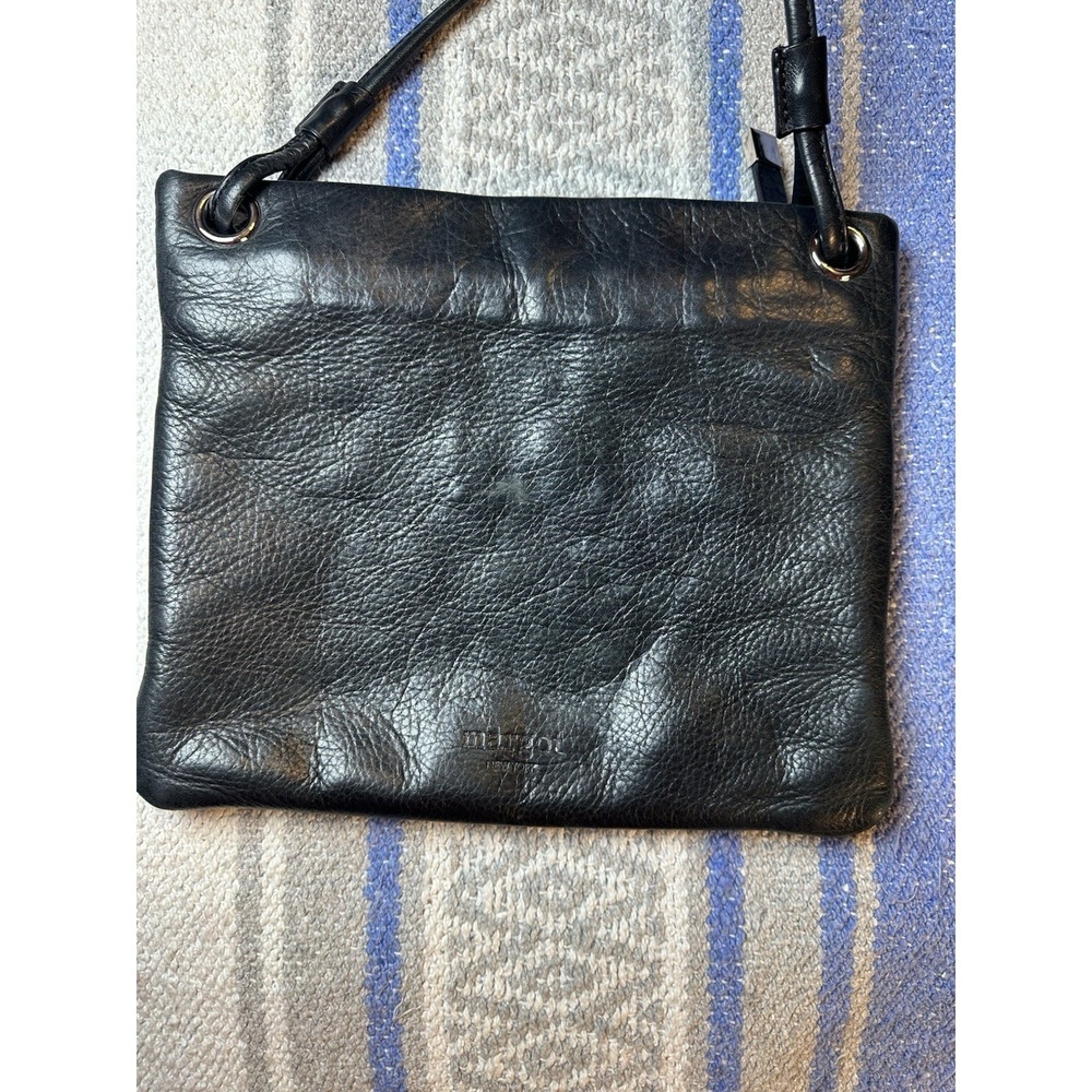 Margot New York Black Pebbled Leather Crossbody Bag Top Zip Slim Messenger